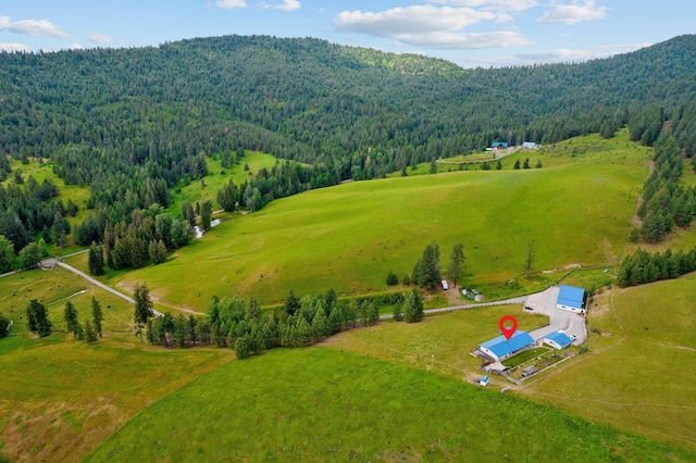 birds eye view of property with a rural view