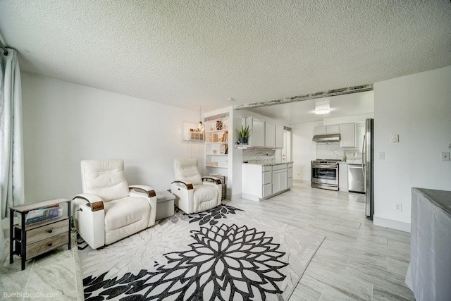 interior space with a textured ceiling