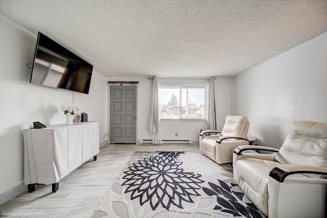 living room with a textured ceiling