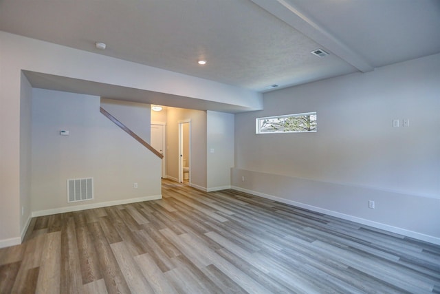 basement with light wood-type flooring