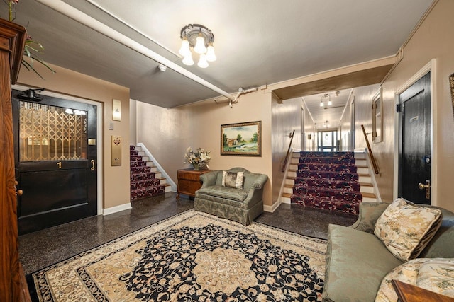 living room featuring ornamental molding