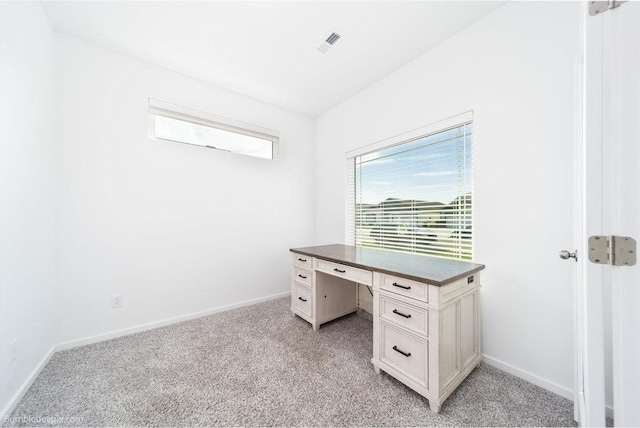 unfurnished office featuring light carpet