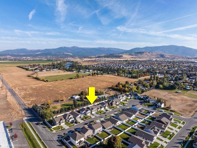 drone / aerial view featuring a mountain view