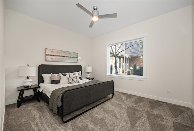 bedroom featuring carpet floors and ceiling fan