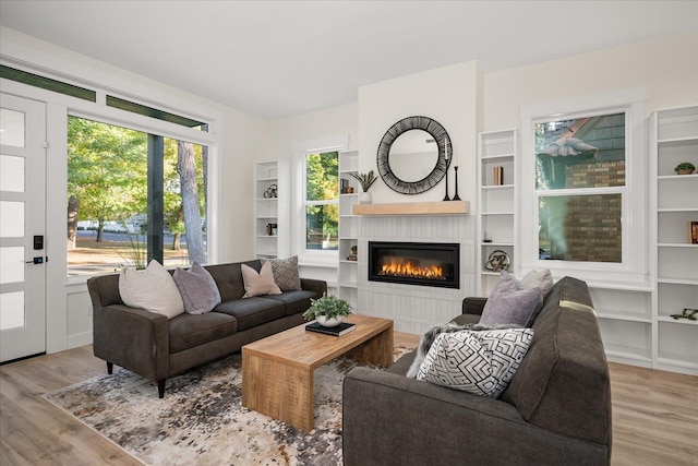 living room featuring plenty of natural light and light wood-type flooring