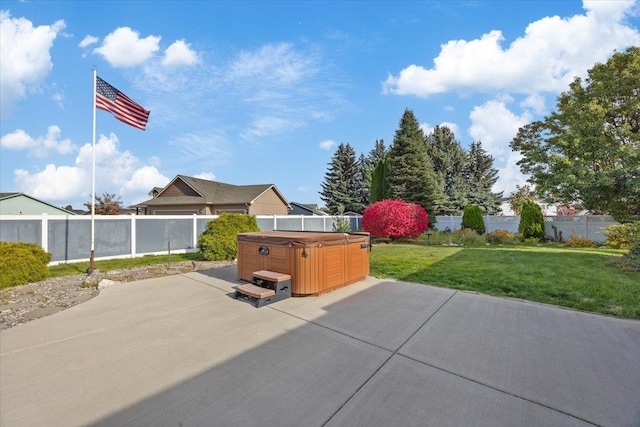 view of patio / terrace featuring a hot tub