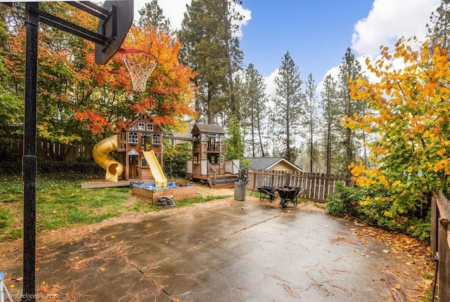 view of patio / terrace featuring a playground