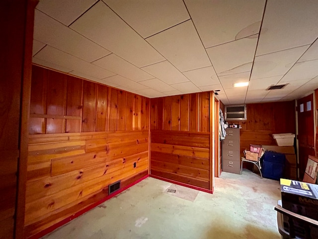 basement with wooden walls