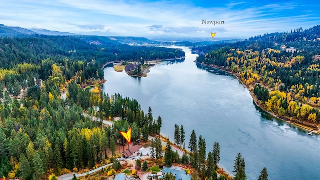 aerial view with a water and mountain view