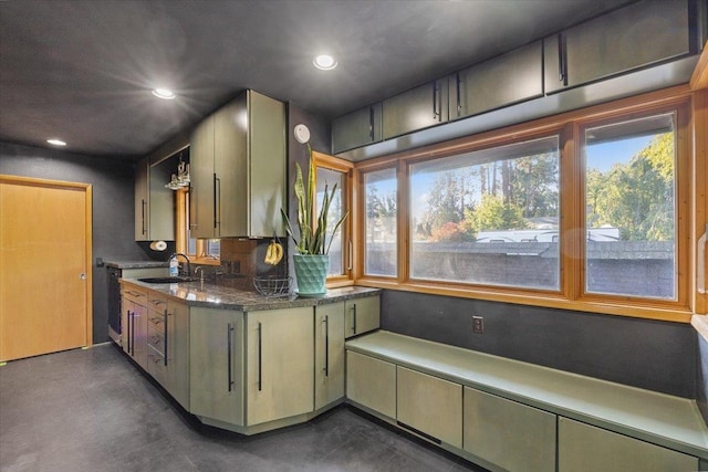 kitchen featuring green cabinetry and sink