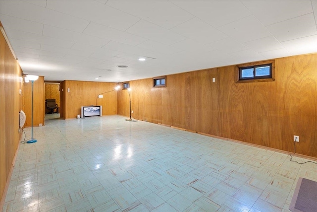 basement with wooden walls