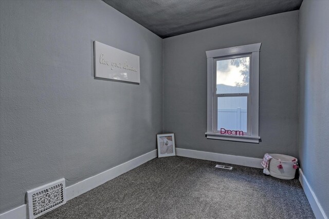 spare room with a textured ceiling and carpet floors