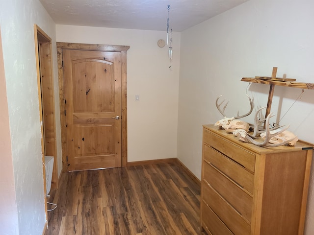 hallway with dark wood-type flooring