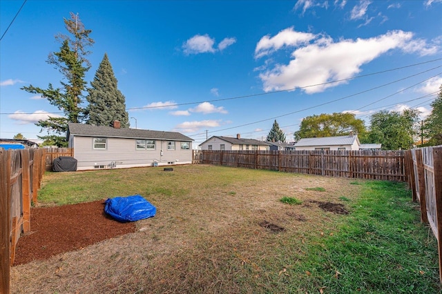 view of yard with a fenced backyard