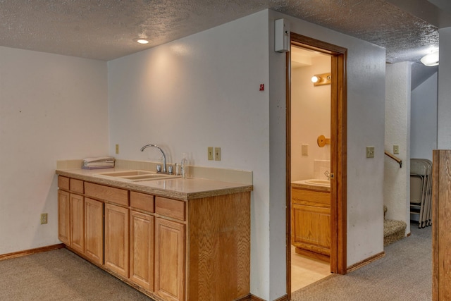 3224 E 28th Ave, Spokane, WA 99223 - interior space with light colored carpet, light countertops, a textured ceiling, and a sink