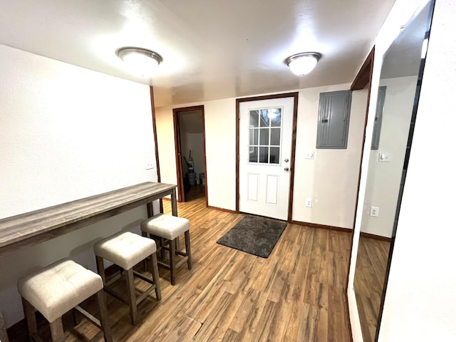 entrance foyer with hardwood / wood-style flooring and electric panel