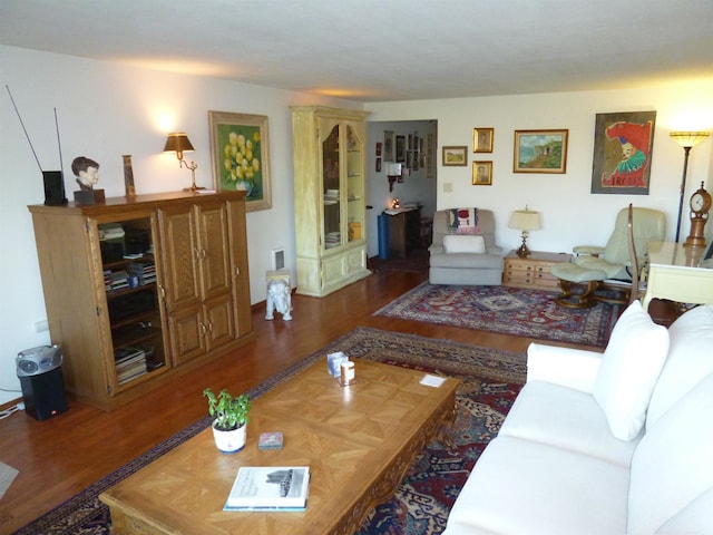 living room featuring dark hardwood / wood-style flooring