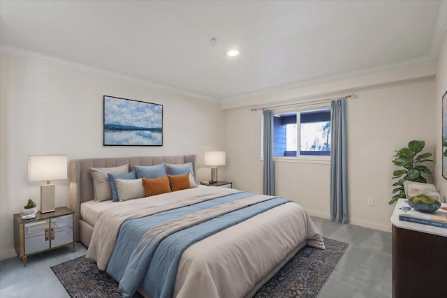 bedroom with crown molding