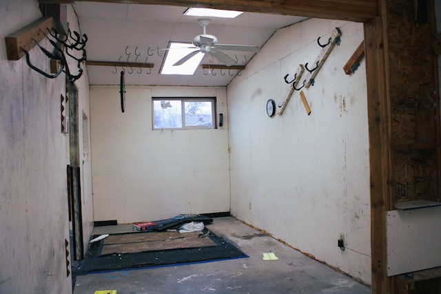 basement featuring ceiling fan