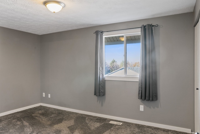 spare room featuring a textured ceiling and carpet flooring