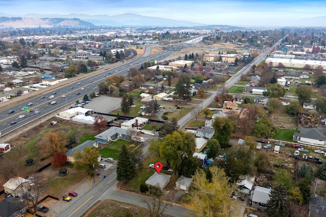 drone / aerial view with a mountain view