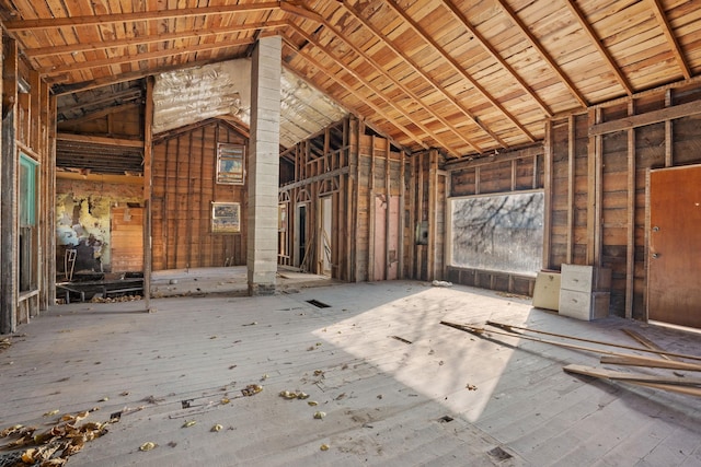 misc room featuring wood ceiling and high vaulted ceiling