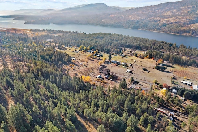 aerial view with a water and mountain view