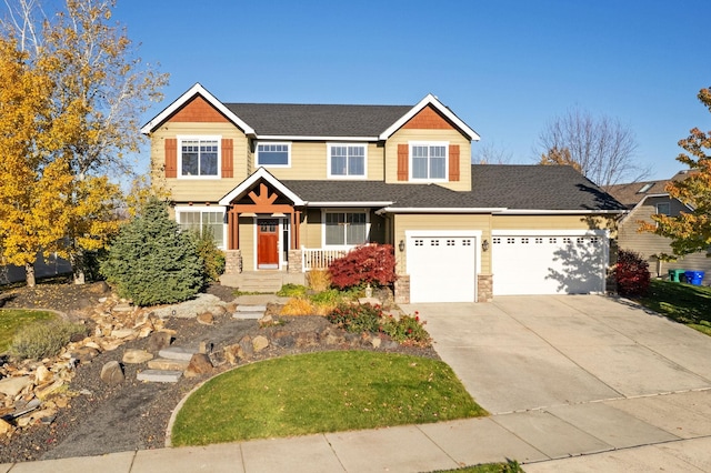 craftsman-style house with a porch and a garage