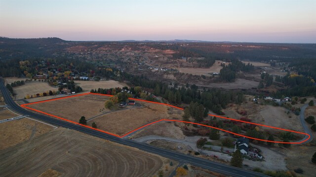 view of aerial view at dusk