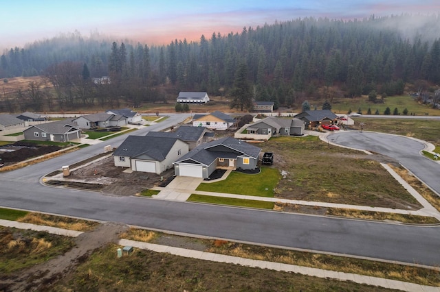 view of aerial view at dusk