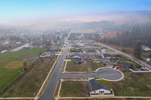 view of aerial view at dusk