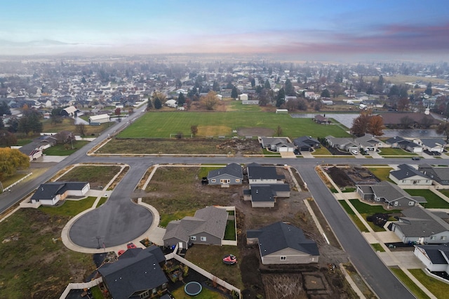 view of aerial view at dusk