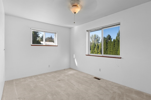 unfurnished room with light colored carpet