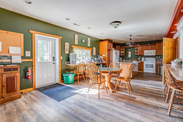 dining room featuring light hardwood / wood-style flooring and sink