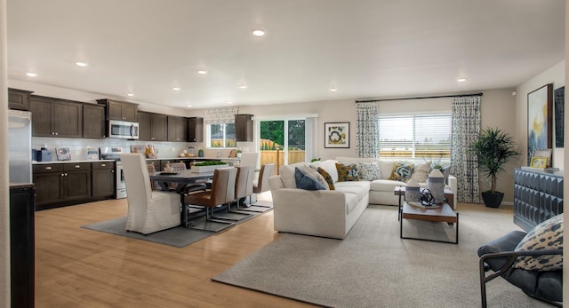 living room with light hardwood / wood-style flooring