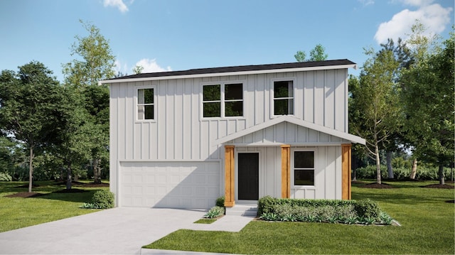 view of front facade featuring a front lawn and a garage