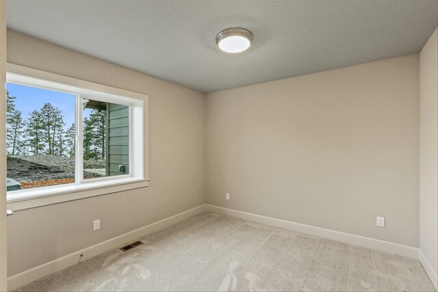 unfurnished room with light colored carpet