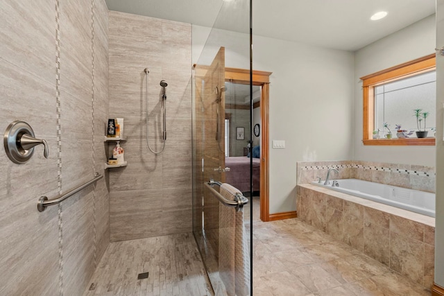 bathroom featuring plus walk in shower