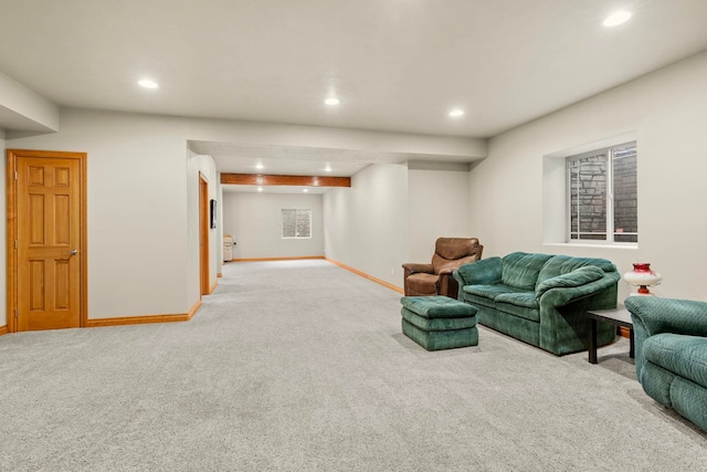 living room with light colored carpet