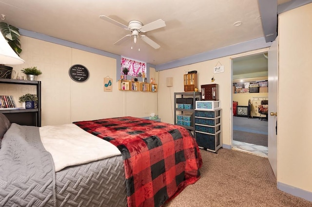 bedroom featuring carpet floors and ceiling fan