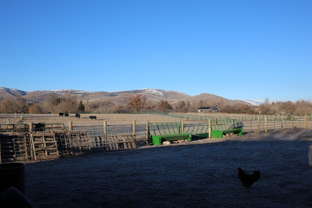 view of yard with a mountain view and a rural view