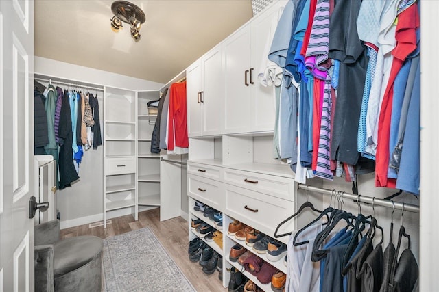 spacious closet featuring light hardwood / wood-style floors