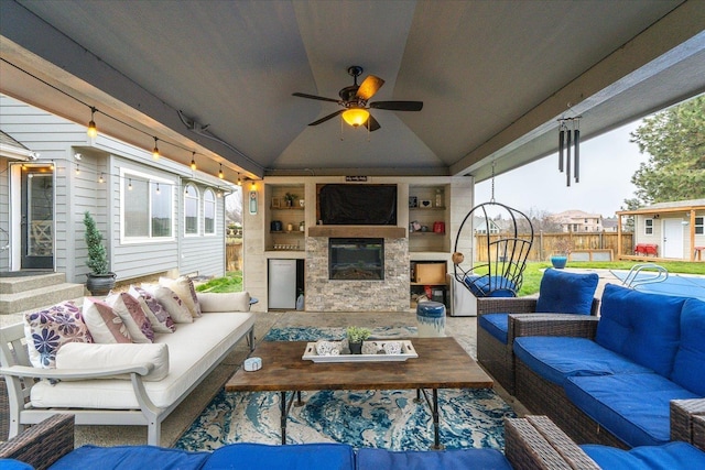 view of patio / terrace featuring ceiling fan and an outdoor hangout area