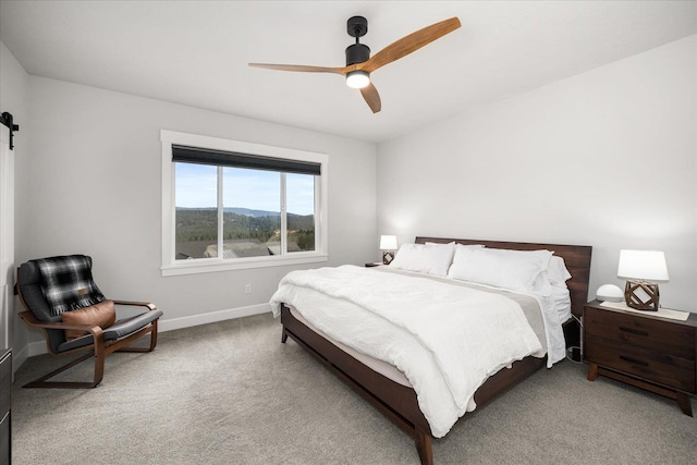 bedroom with carpet flooring and ceiling fan