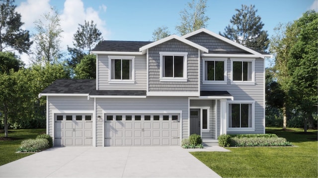 view of front of house with a garage and a front lawn