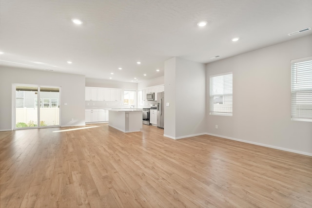 unfurnished living room featuring light hardwood / wood-style flooring and a healthy amount of sunlight