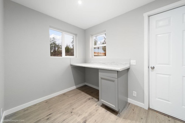 unfurnished office featuring light wood-type flooring