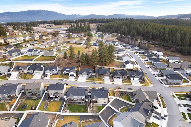 birds eye view of property with a mountain view