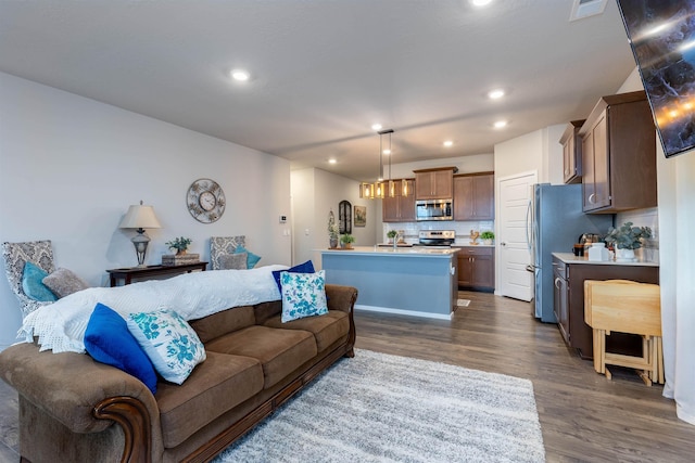 living room featuring dark hardwood / wood-style floors