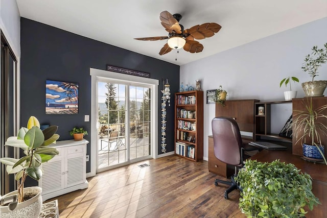 12507 N Cherokee Dr, Newman Lake, WA 99025 - office space with ceiling fan, wood finished floors, and baseboards